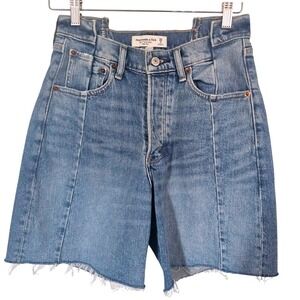 Abercrombie & Fitch The 7 Inch Dad Short High Rise Curve Love Denim Blue 2 Retro